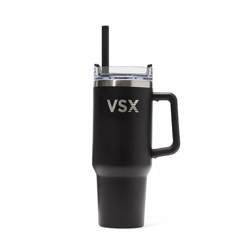 Victoria's Secret VSX Stainless Steel Quencher 40oz Tumbler with Straw Black NEW